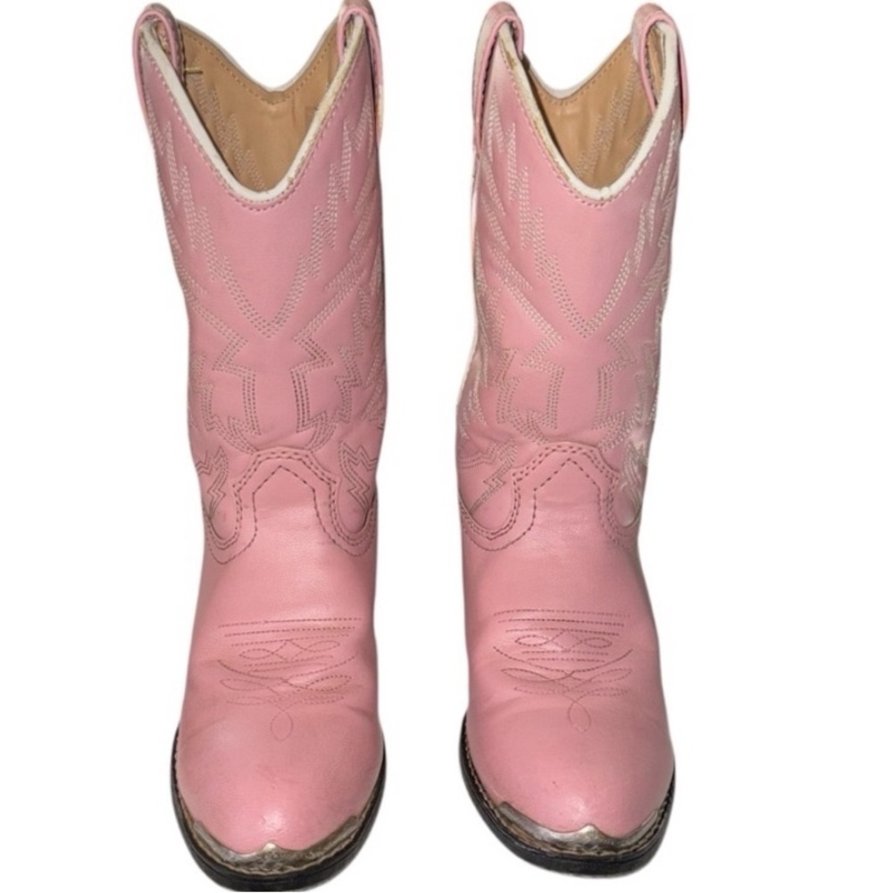 Durango Pink Western Cowboy Boots Kids Size Medium 3.5D Leather Stitch Detail
